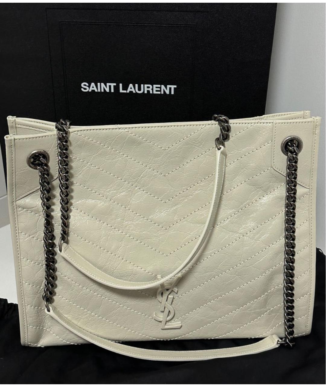 SAINT LAURENT Бежевая кожаная сумка тоут, фото 3