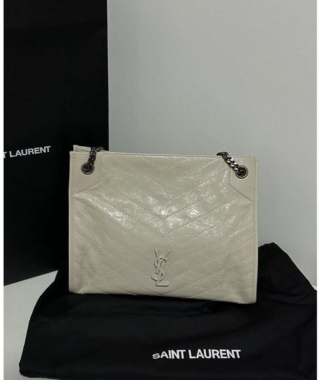 SAINT LAURENT Бежевая кожаная сумка тоут, фото 2