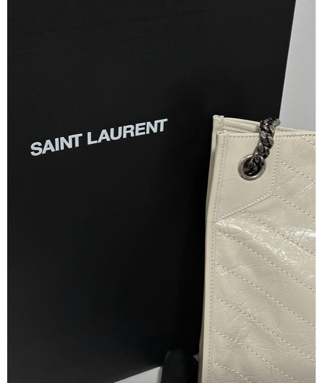 SAINT LAURENT Бежевая кожаная сумка тоут, фото 4
