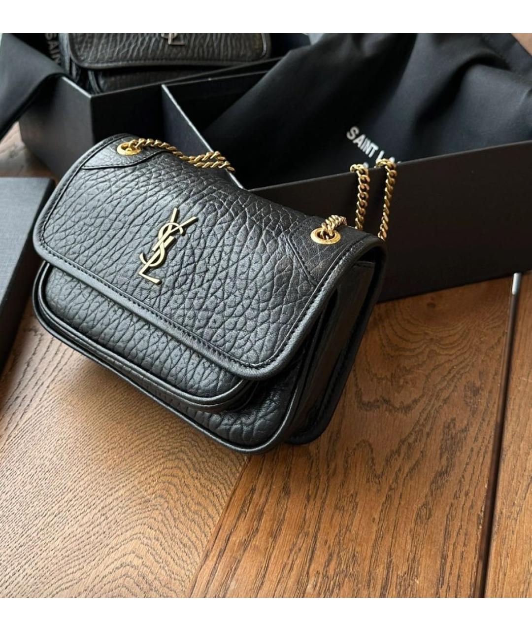 SAINT LAURENT Черная кожаная сумка через плечо, фото 2