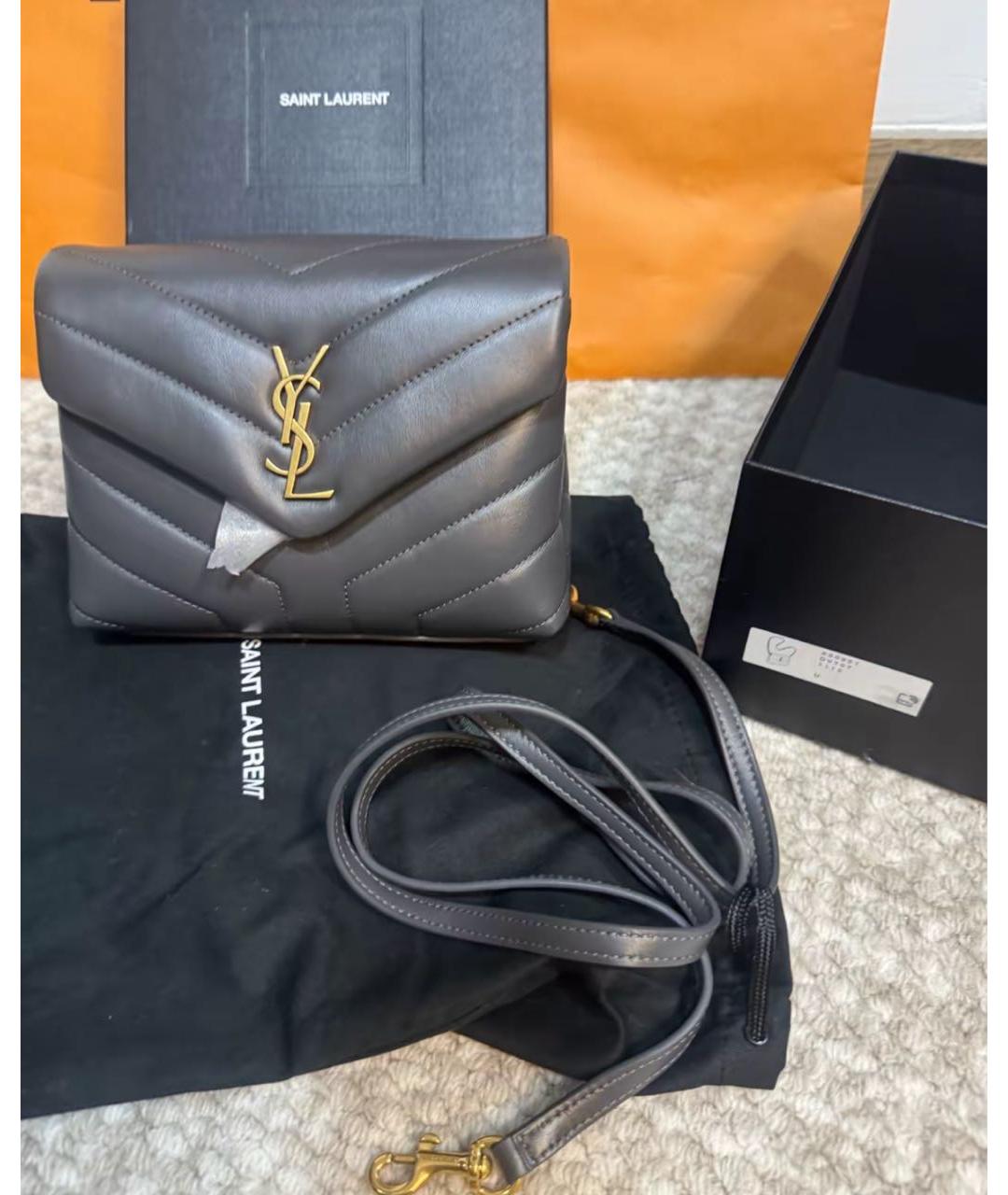 SAINT LAURENT Антрацитовая кожаная сумка через плечо, фото 2