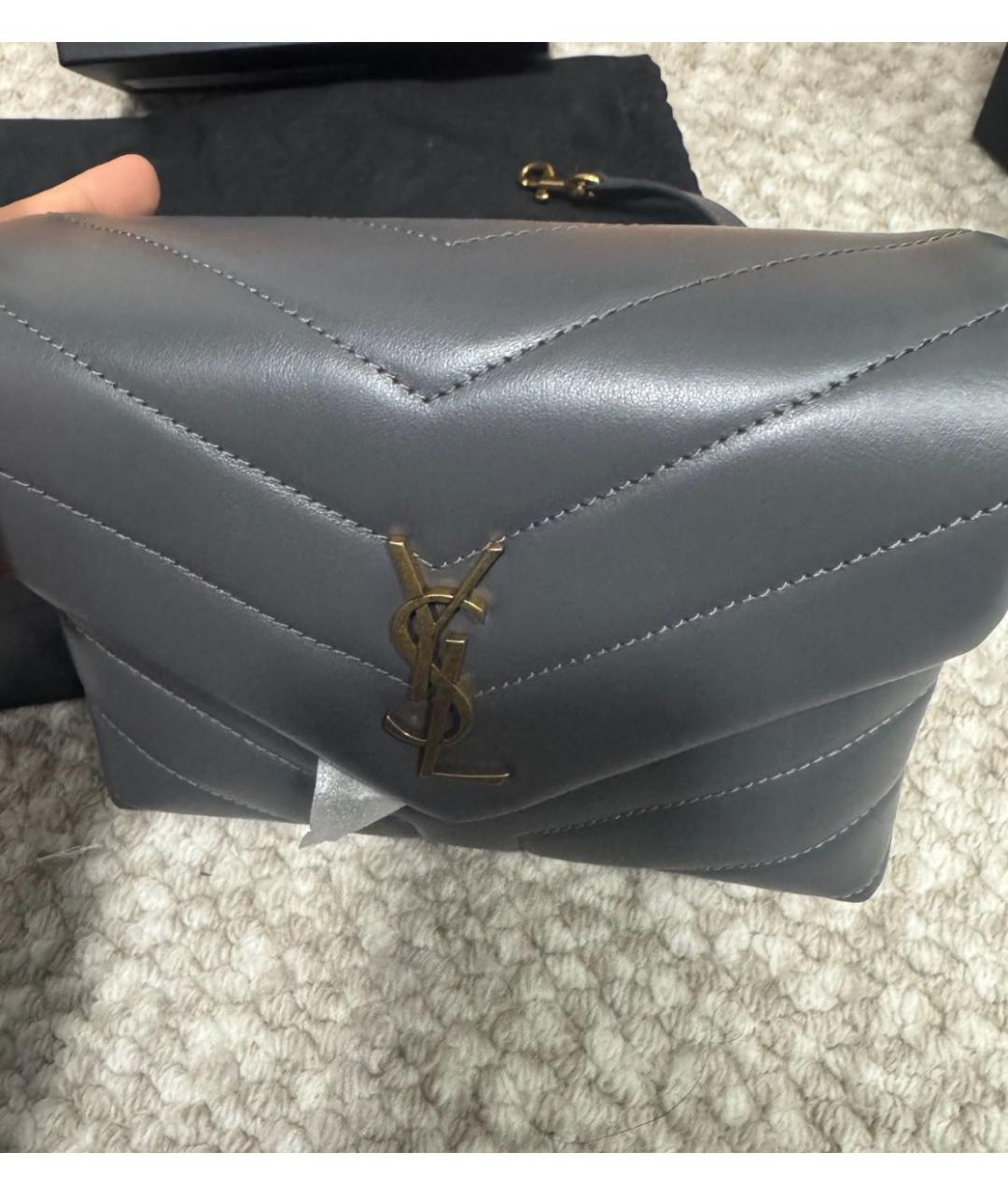 SAINT LAURENT Антрацитовая кожаная сумка через плечо, фото 3