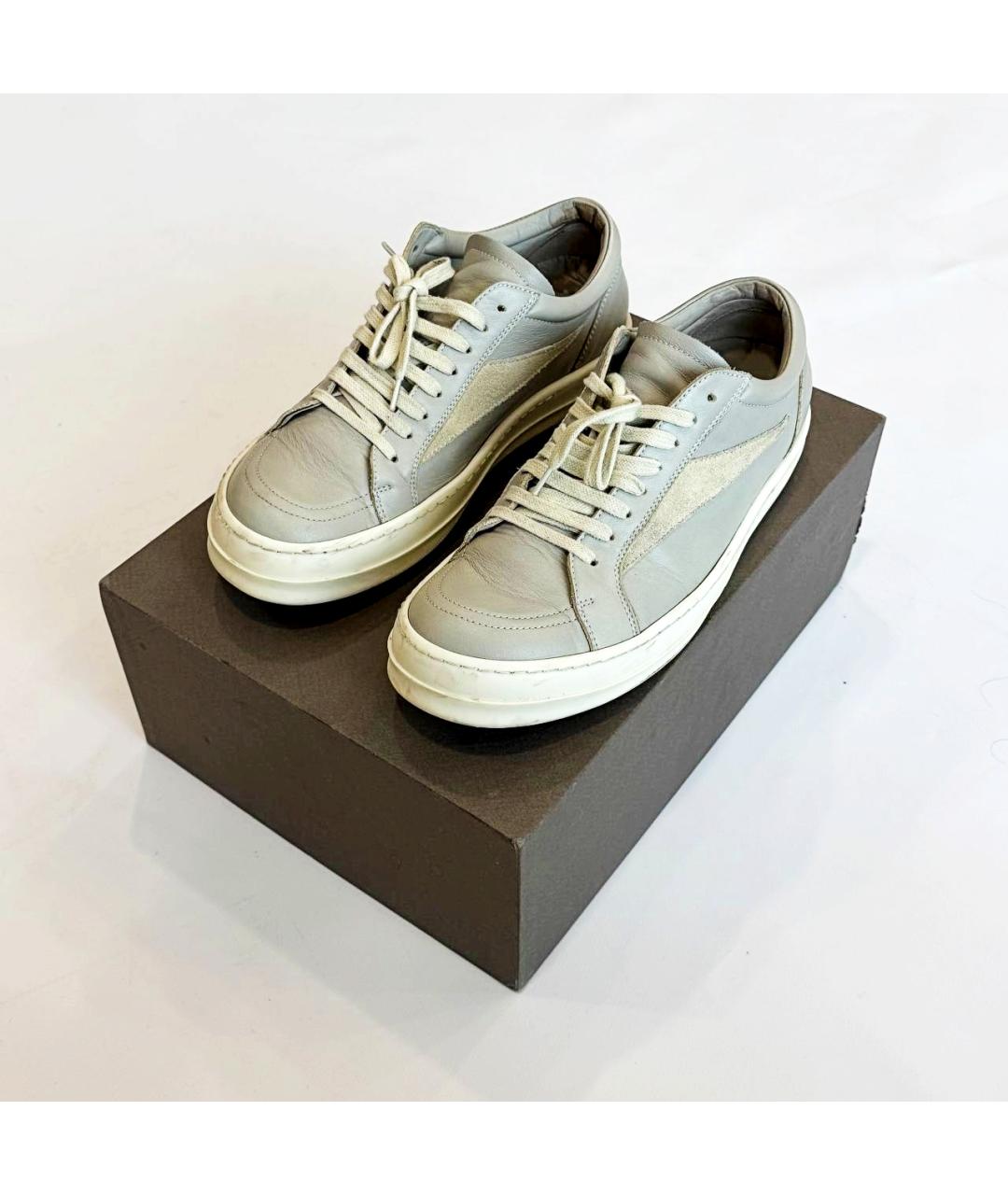 RICK OWENS Серые кожаные низкие кроссовки / кеды, фото 2