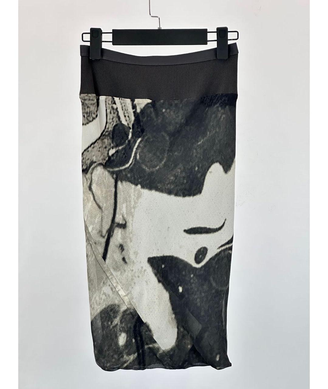RICK OWENS Серая шелковая юбка миди, фото 2