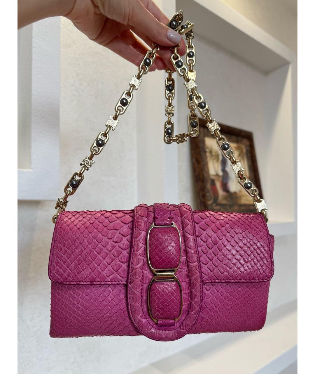 CELINE Фуксия сумка через плечо из экзотической кожи, фото 4