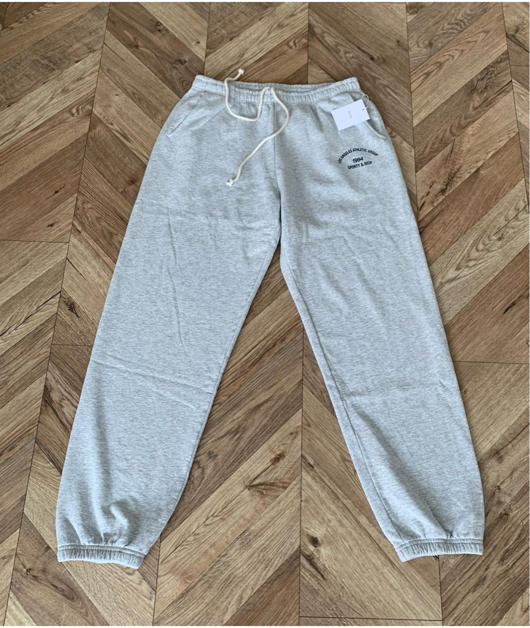 SPORTY AND RICH Серые хлопковые повседневные брюки, фото 4