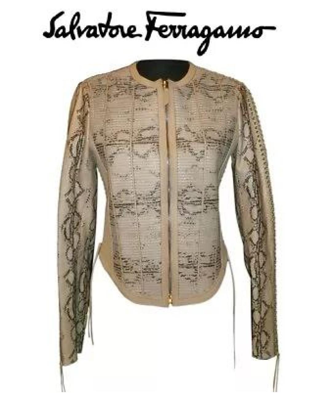 FERRAGAMO Бежевая куртка из экзотической кожи, фото 9