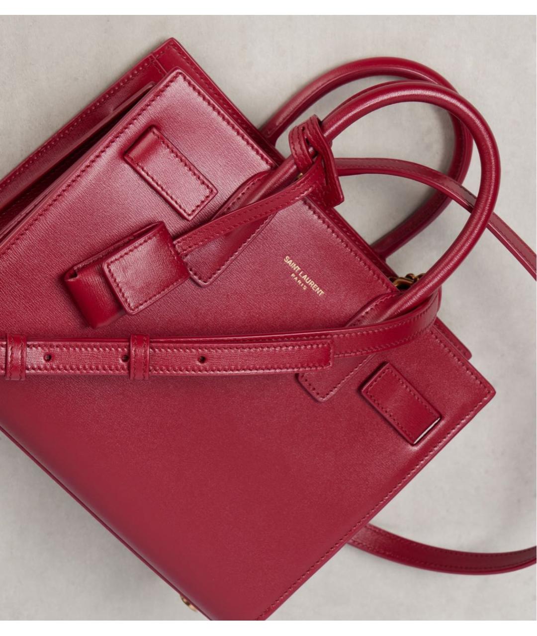 SAINT LAURENT Красная кожаная сумка с короткими ручками, фото 2