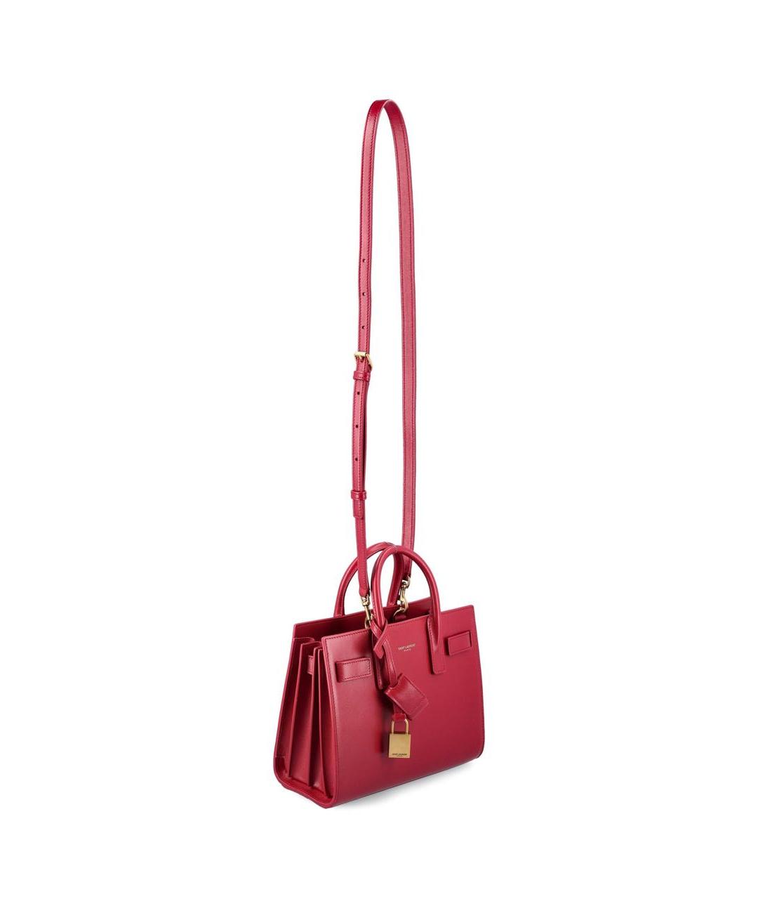 SAINT LAURENT Красная кожаная сумка с короткими ручками, фото 8