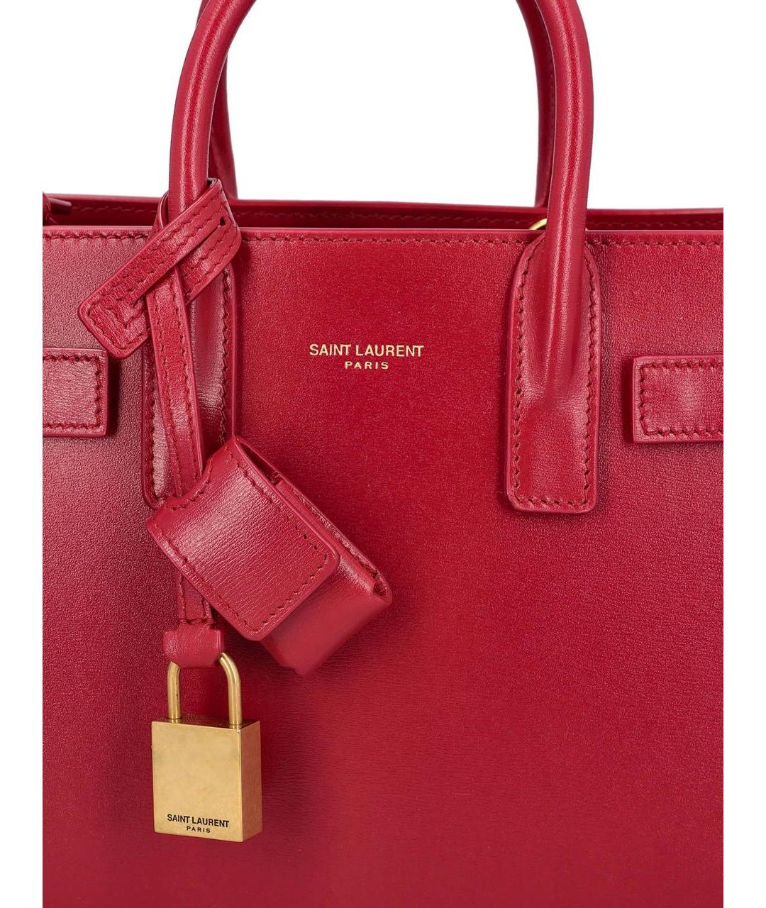 SAINT LAURENT Красная кожаная сумка с короткими ручками, фото 7