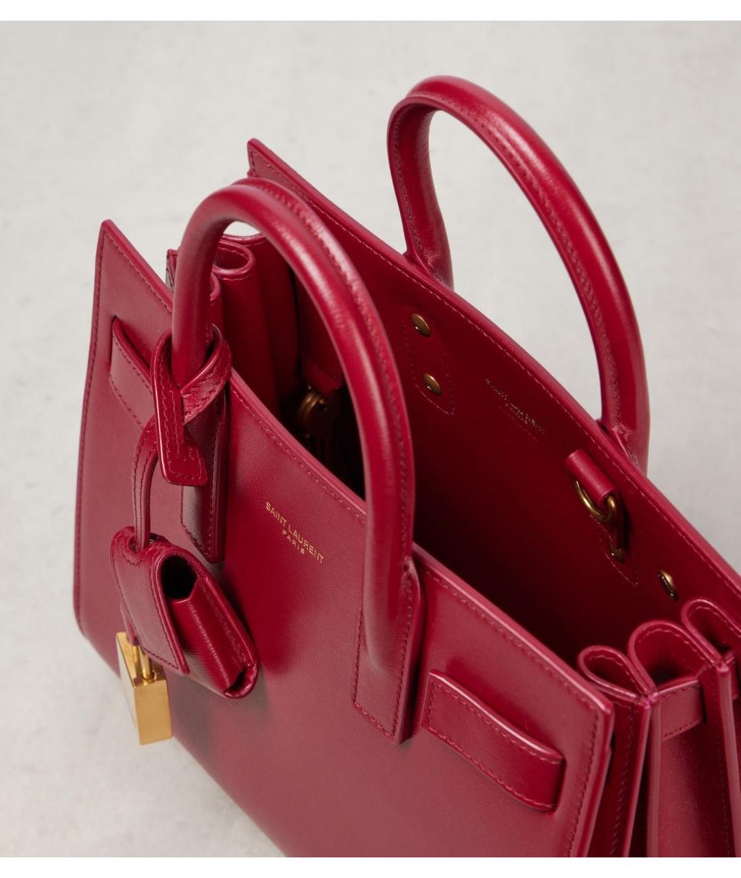 SAINT LAURENT Красная кожаная сумка с короткими ручками, фото 3