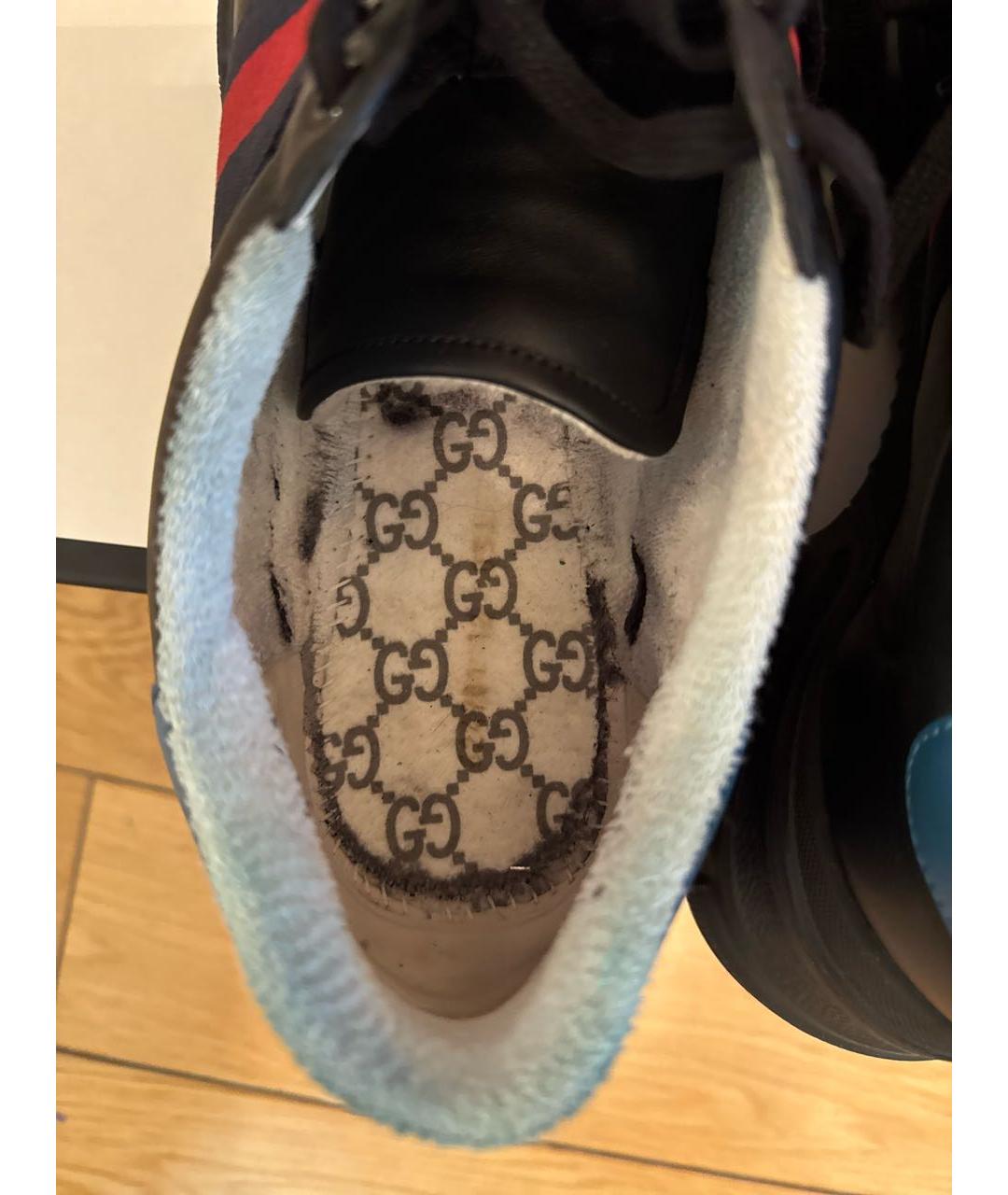 GUCCI Черные кожаные низкие кроссовки / кеды, фото 6