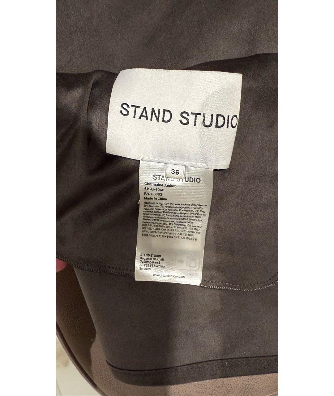 STAND STUDIO Хаки шерстяная дубленка, фото 3