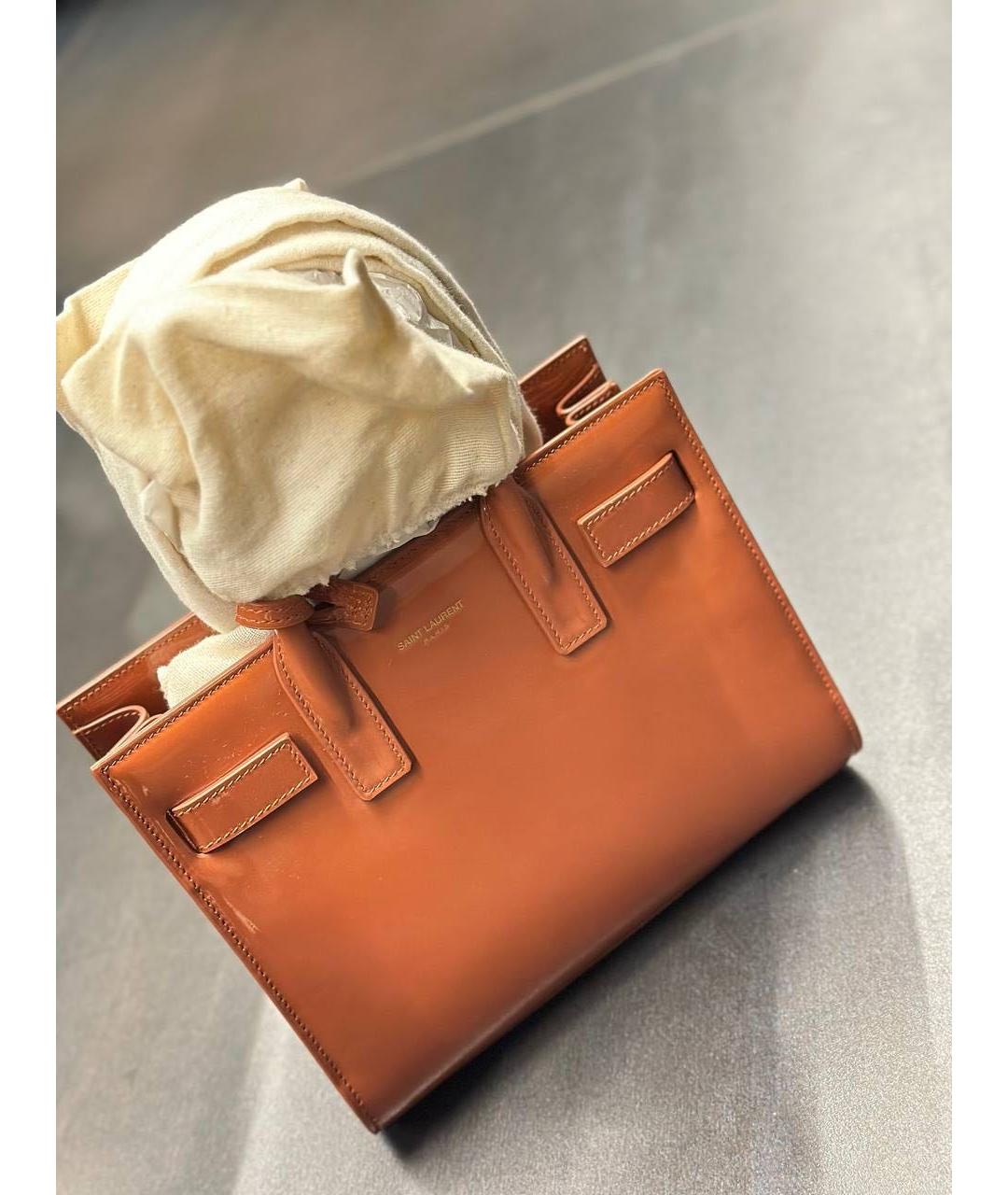 SAINT LAURENT Коричневая кожаная сумка с короткими ручками, фото 5