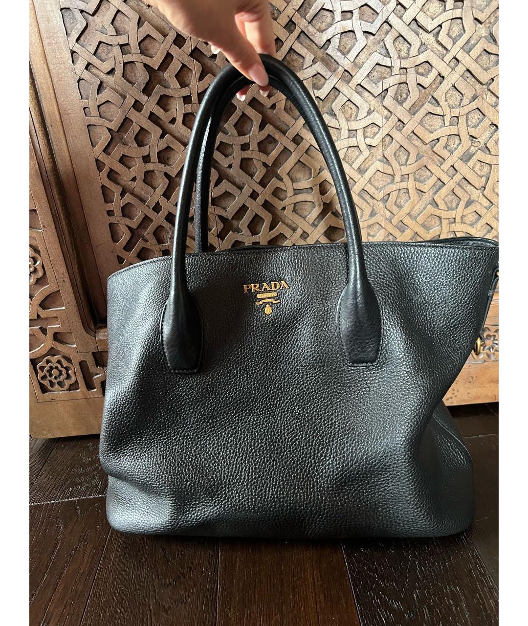 PRADA Черная кожаная сумка тоут, фото 5