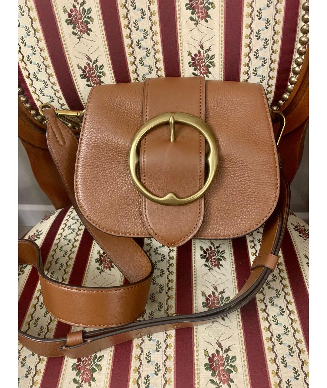 POLO RALPH LAUREN Коричневая кожаная сумка через плечо, фото 3