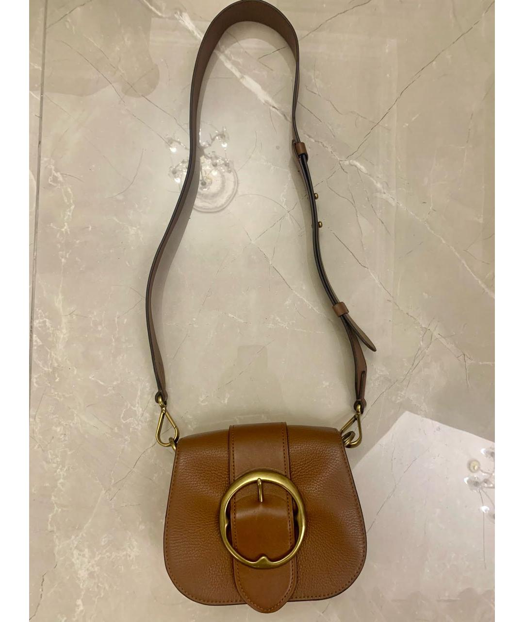 POLO RALPH LAUREN Коричневая кожаная сумка через плечо, фото 2