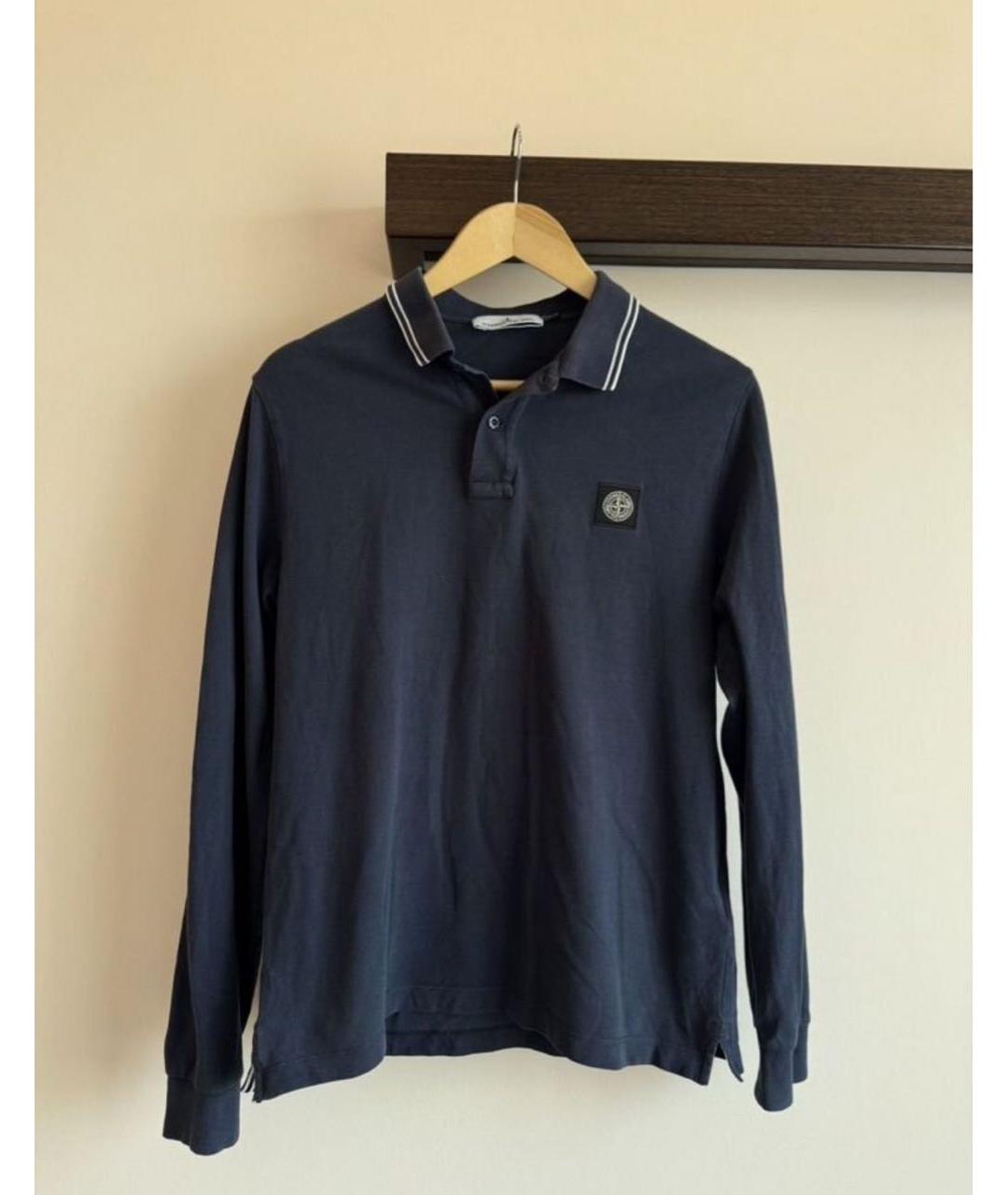 STONE ISLAND Темно-синее хлопковое поло с длинным рукавом, фото 5