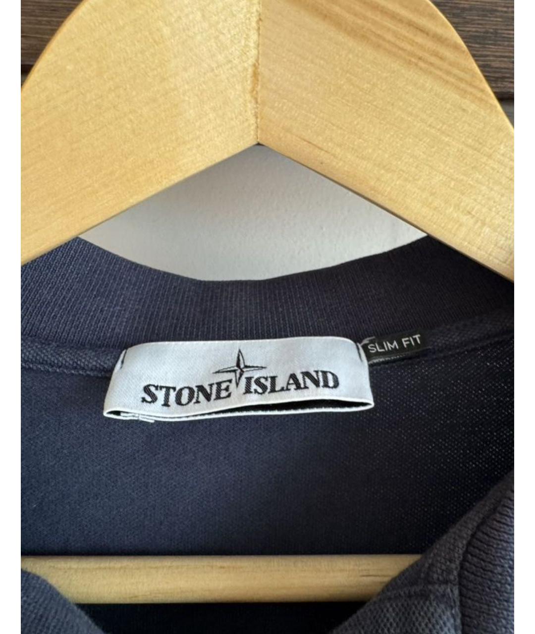 STONE ISLAND Темно-синее хлопковое поло с длинным рукавом, фото 3