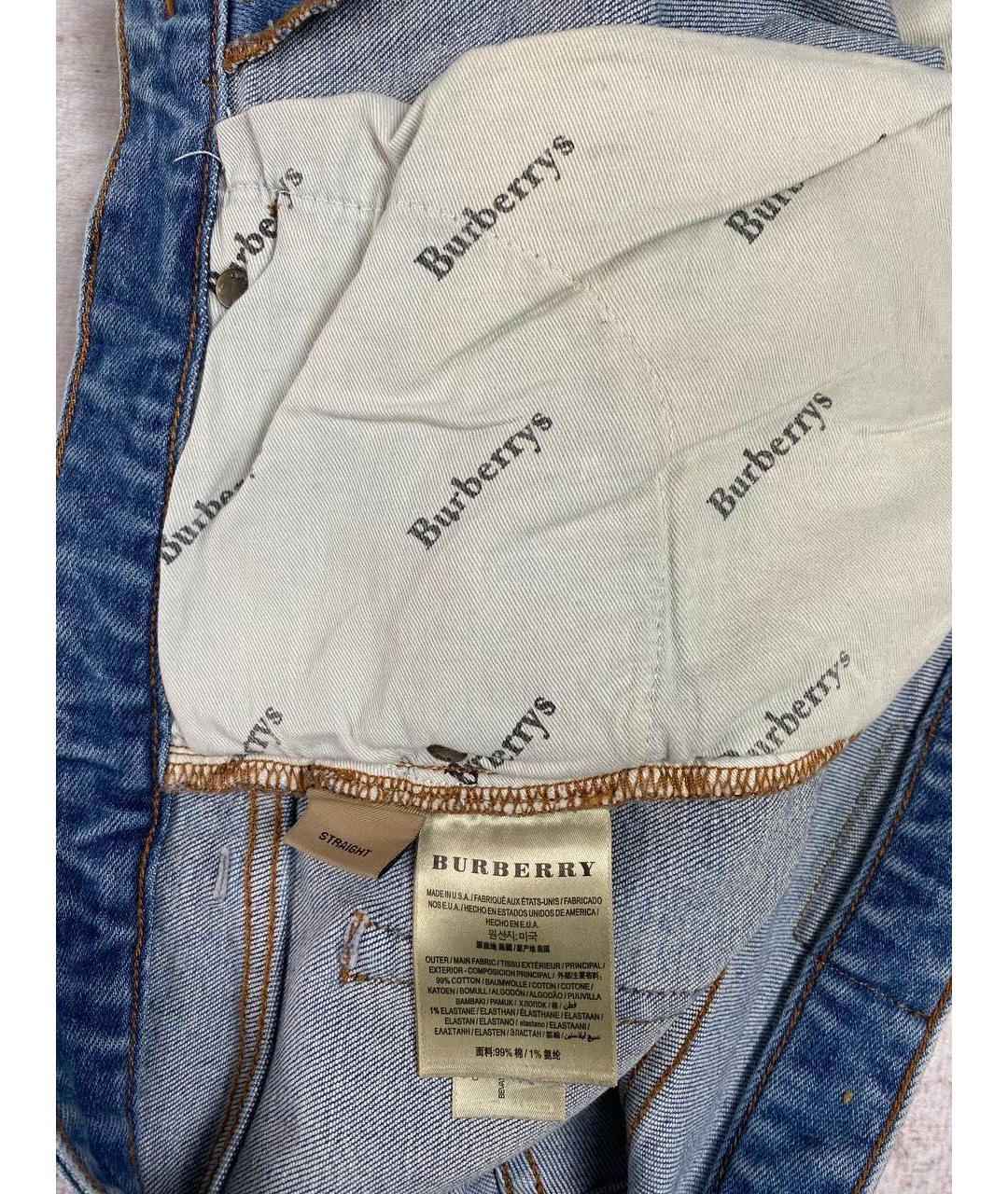 BURBERRY Синие хлопко-эластановые прямые джинсы, фото 4