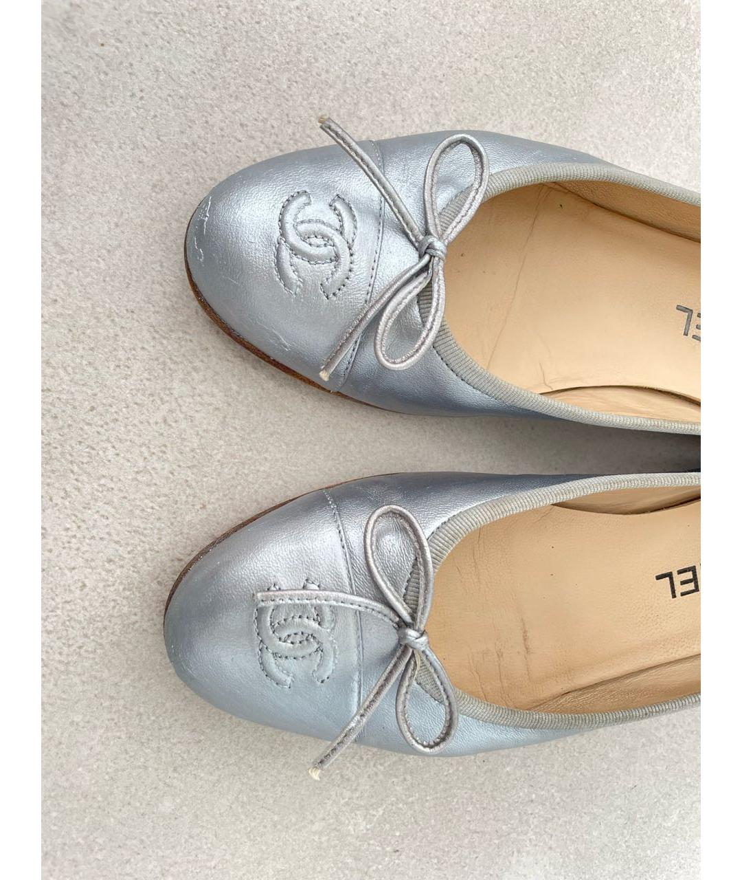 CHANEL Серебряные кожаные балетки, фото 7