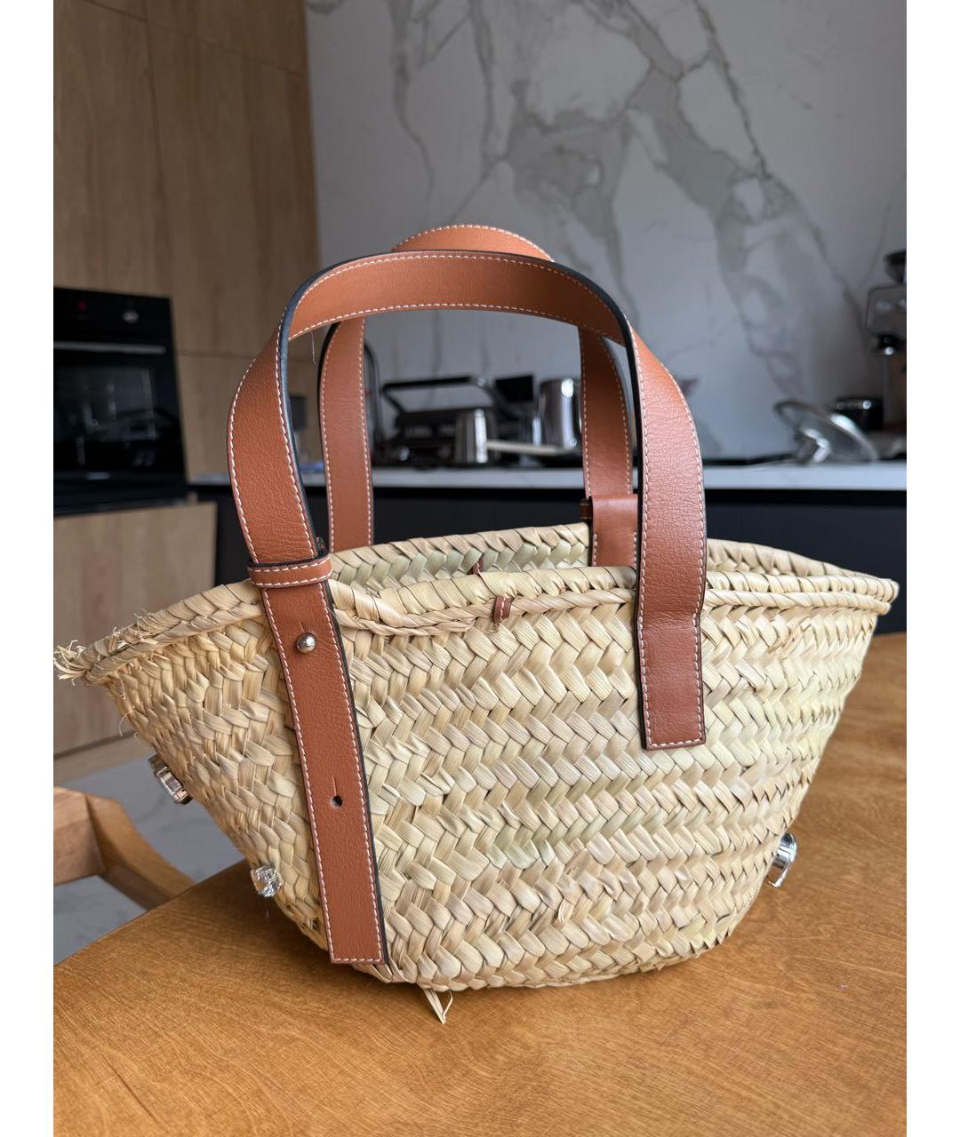 LOEWE Бежевая пелетеная пляжная сумка, фото 3