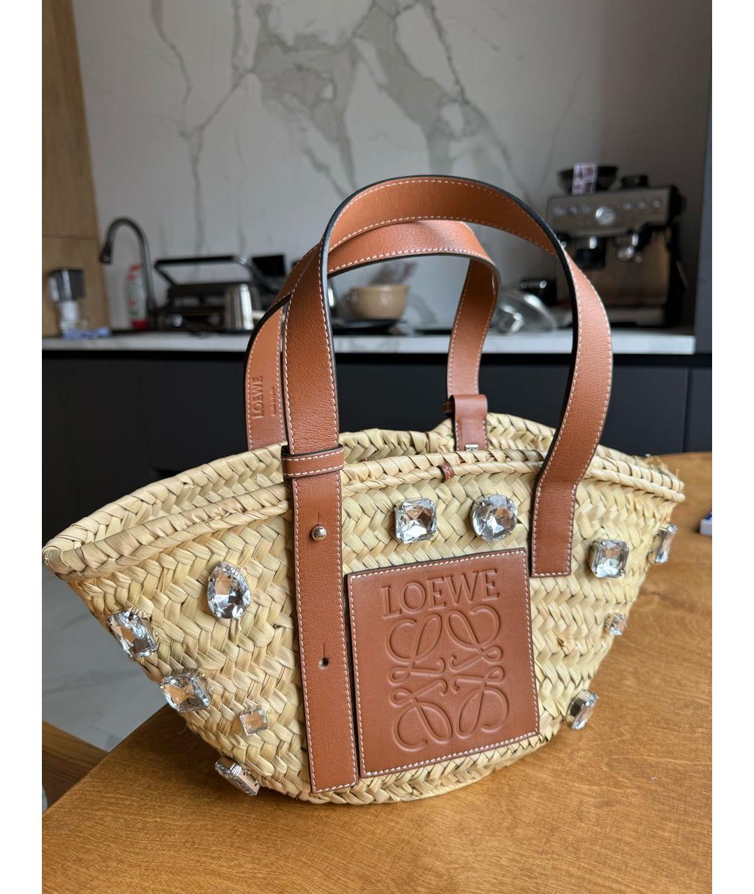 LOEWE Бежевая пелетеная пляжная сумка, фото 2