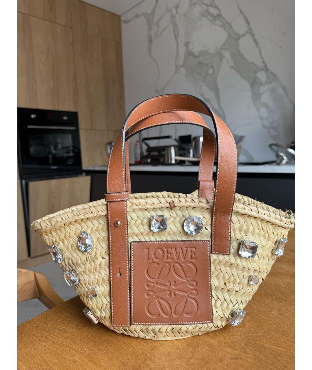 LOEWE Бежевая пелетеная пляжная сумка, фото 9