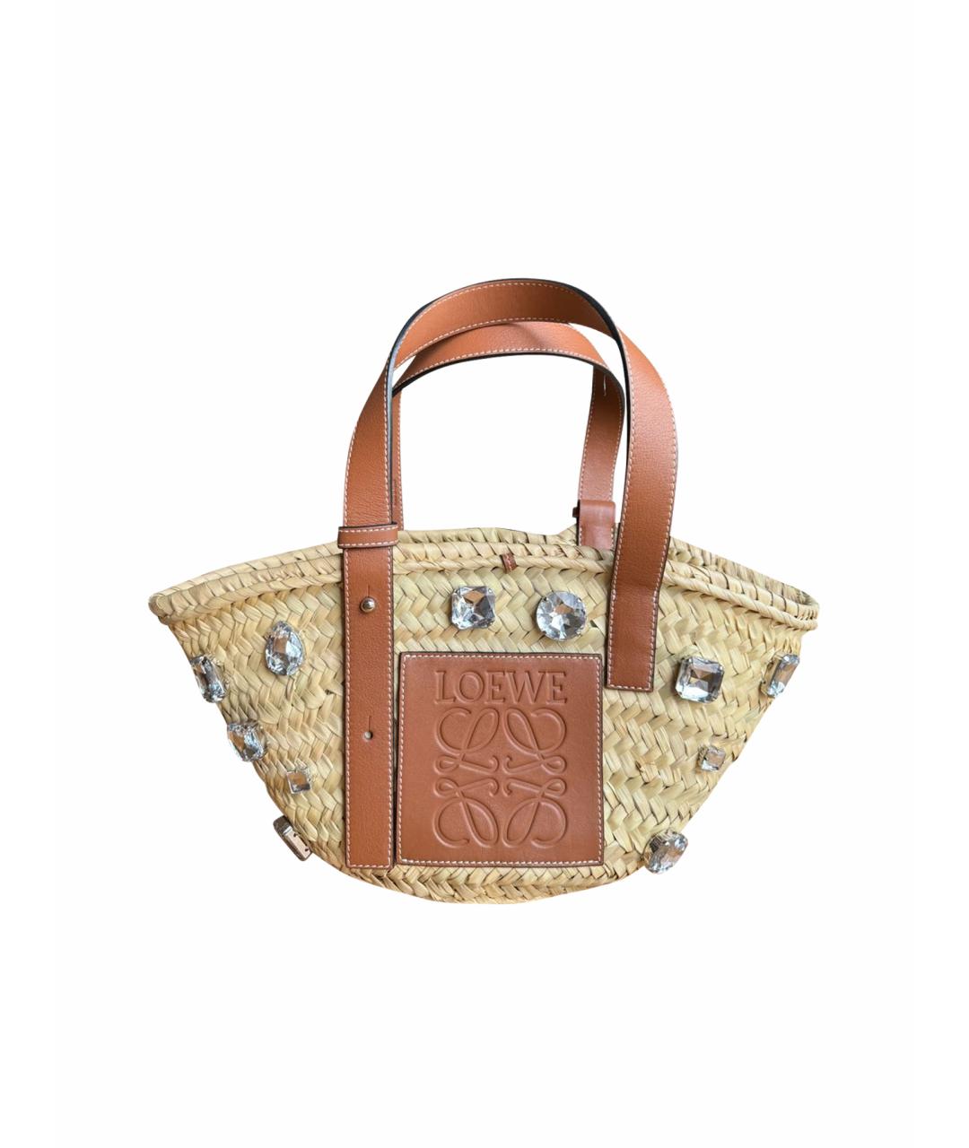 LOEWE Бежевая пелетеная пляжная сумка, фото 1