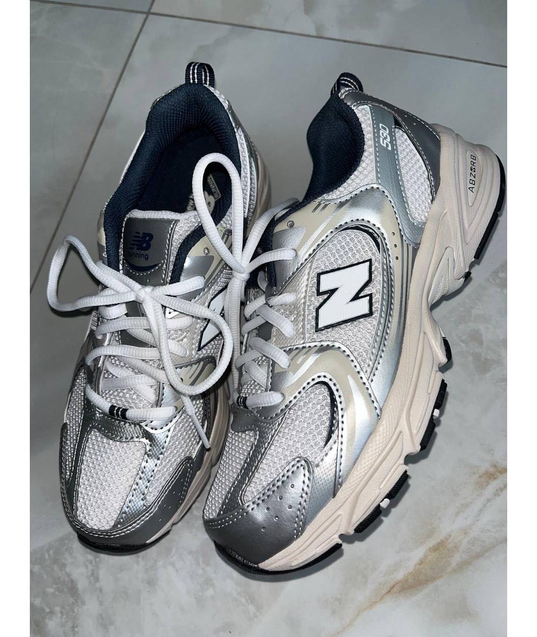 NEW BALANCE Серебряные кожаные кроссовки, фото 2