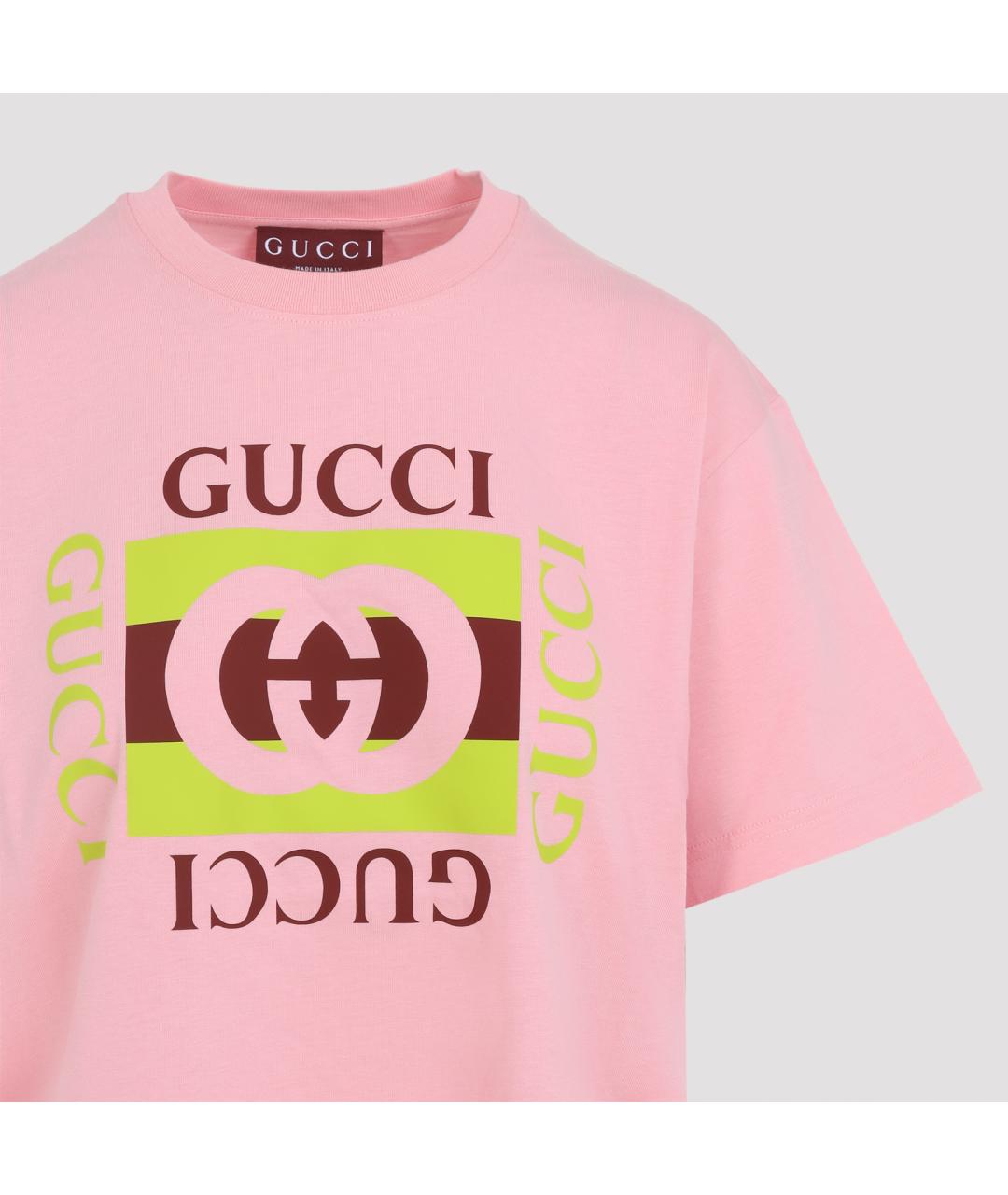 GUCCI Розовая хлопковая футболка, фото 3