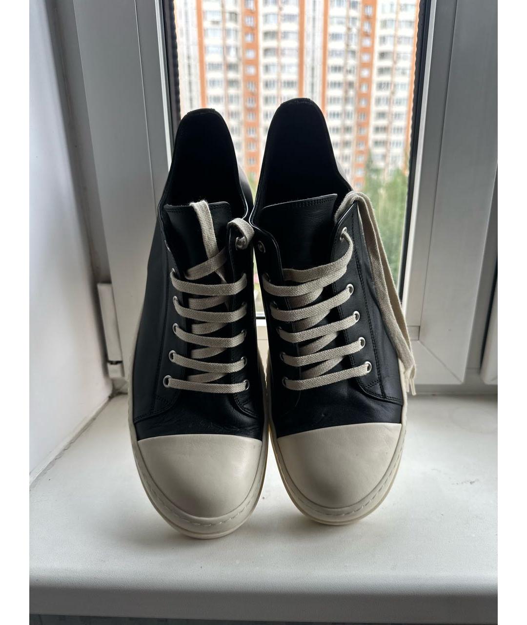 RICK OWENS Черные кожаные высокие кроссовки / кеды, фото 2