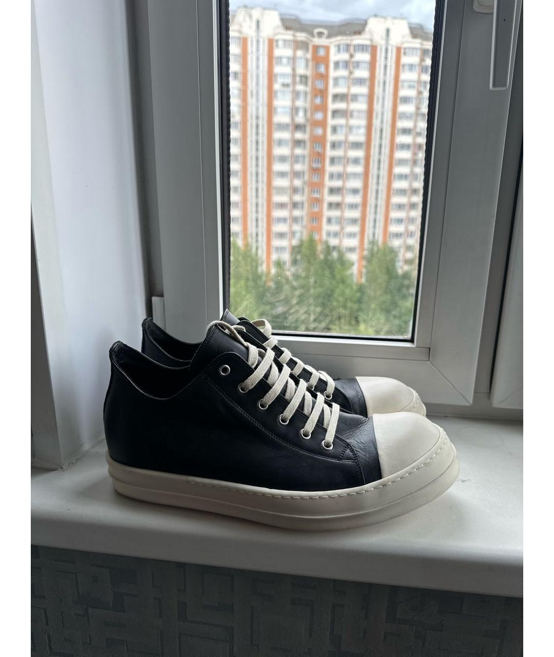 RICK OWENS Черные кожаные высокие кроссовки / кеды, фото 5