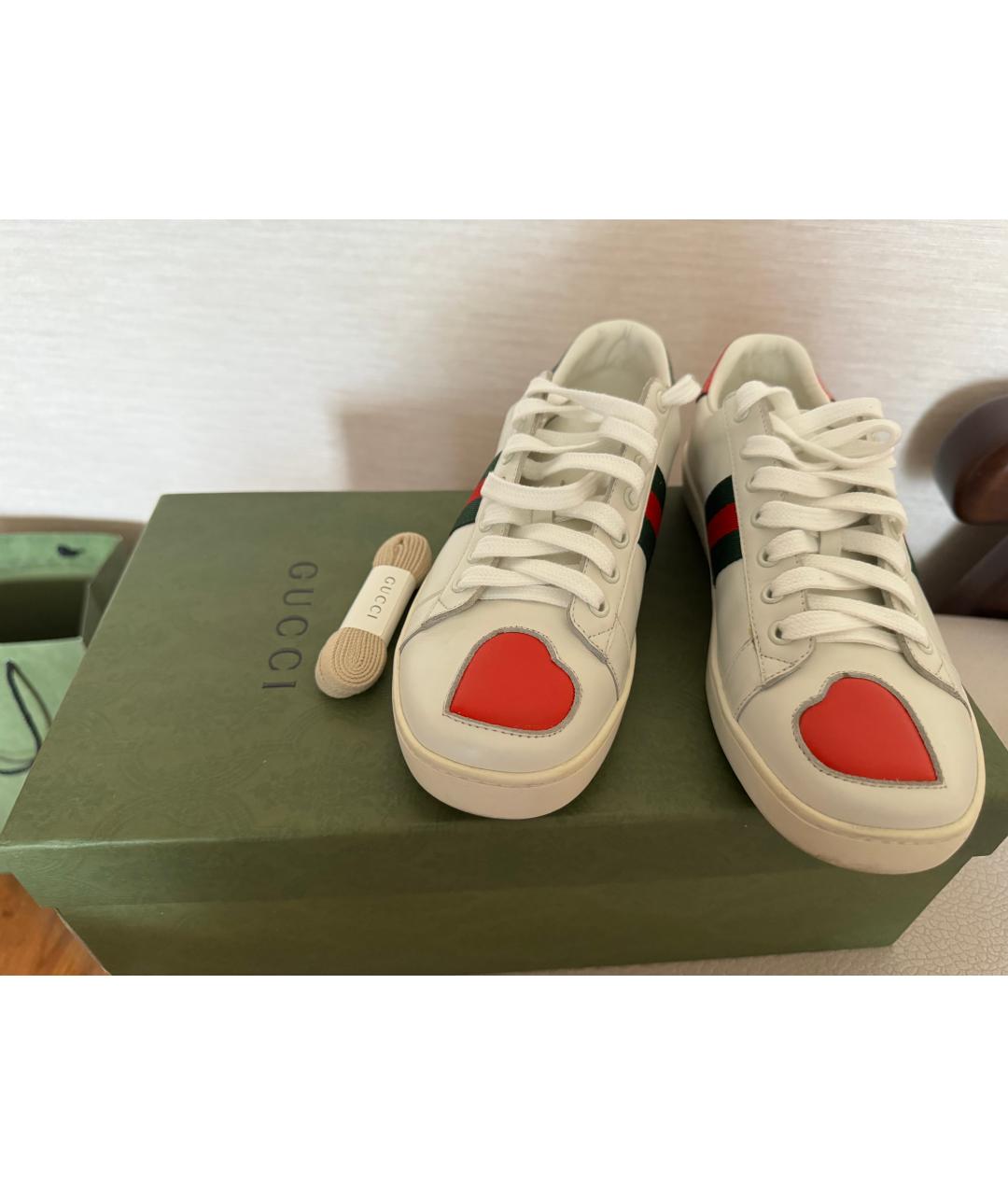 GUCCI Белые кожаные кеды, фото 3
