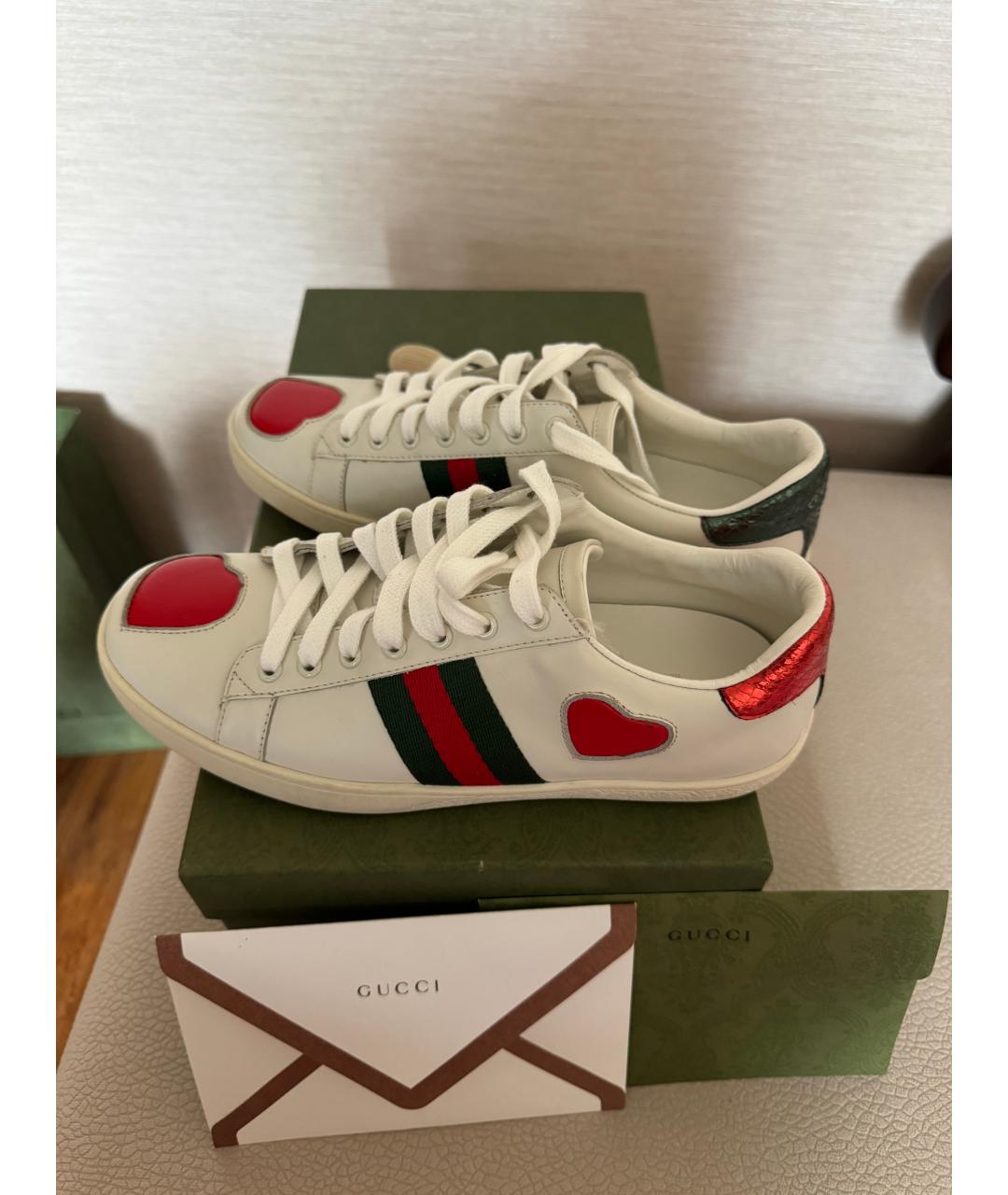GUCCI Белые кожаные кеды, фото 2