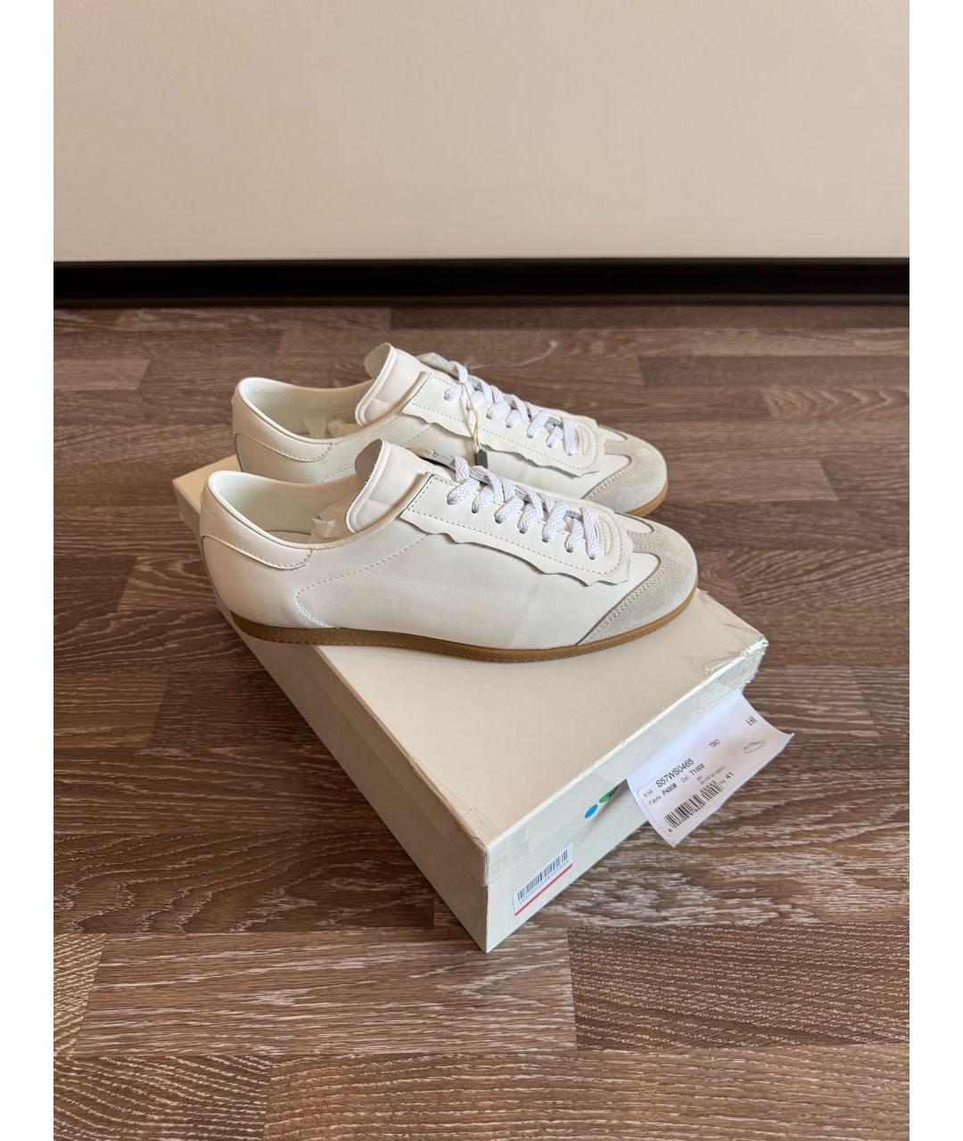 MAISON MARGIELA Белые кожаные низкие кроссовки / кеды, фото 9