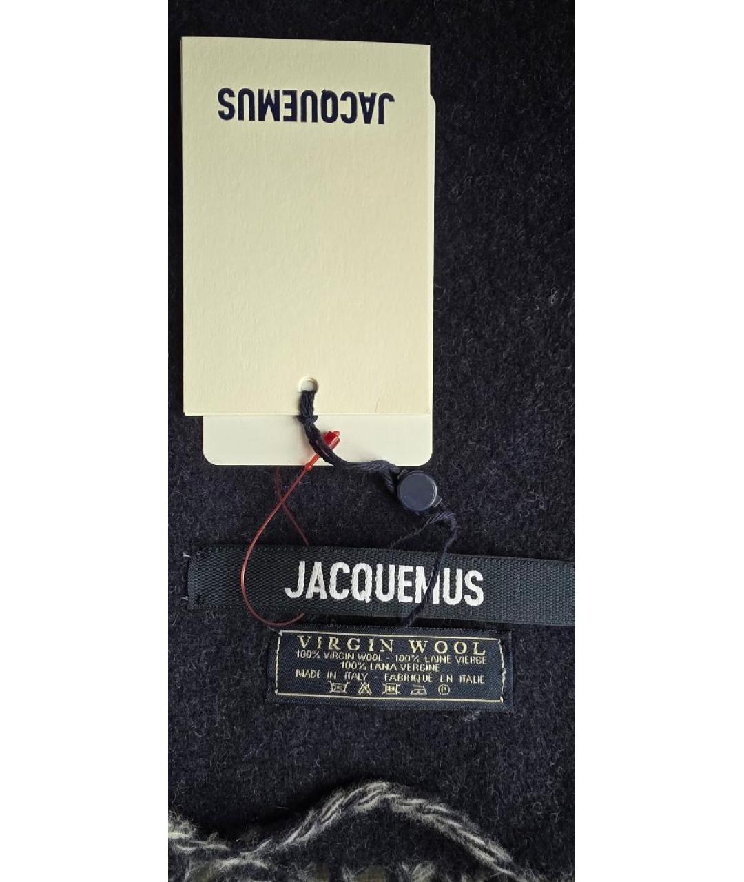 JACQUEMUS Темно-синий шерстяной шарф, фото 4