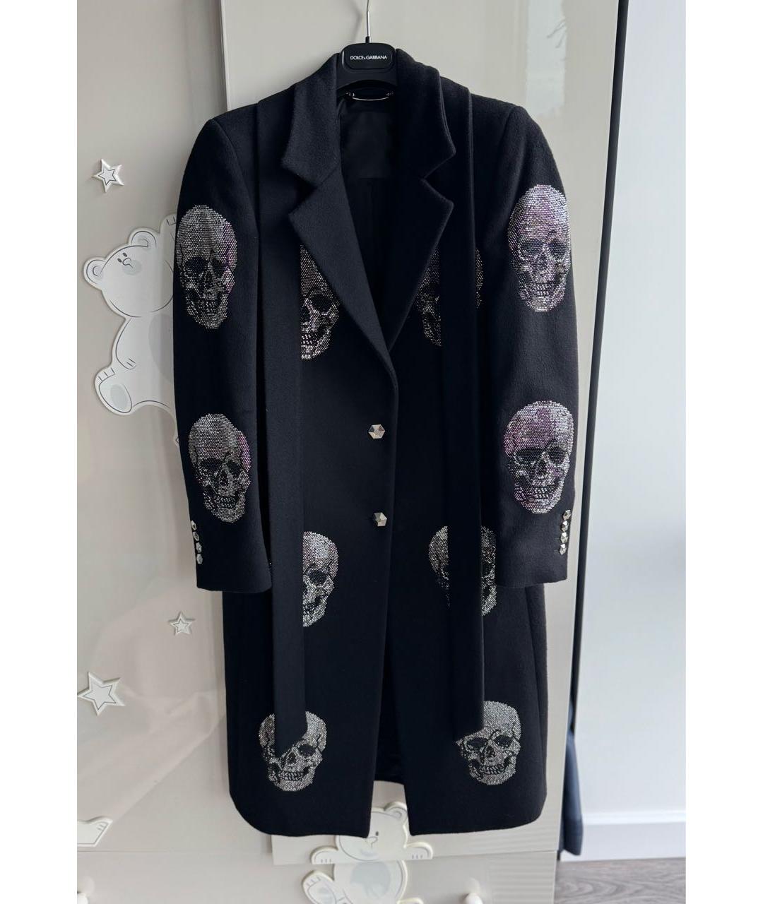 PHILIPP PLEIN Черное шерстяное пальто, фото 2