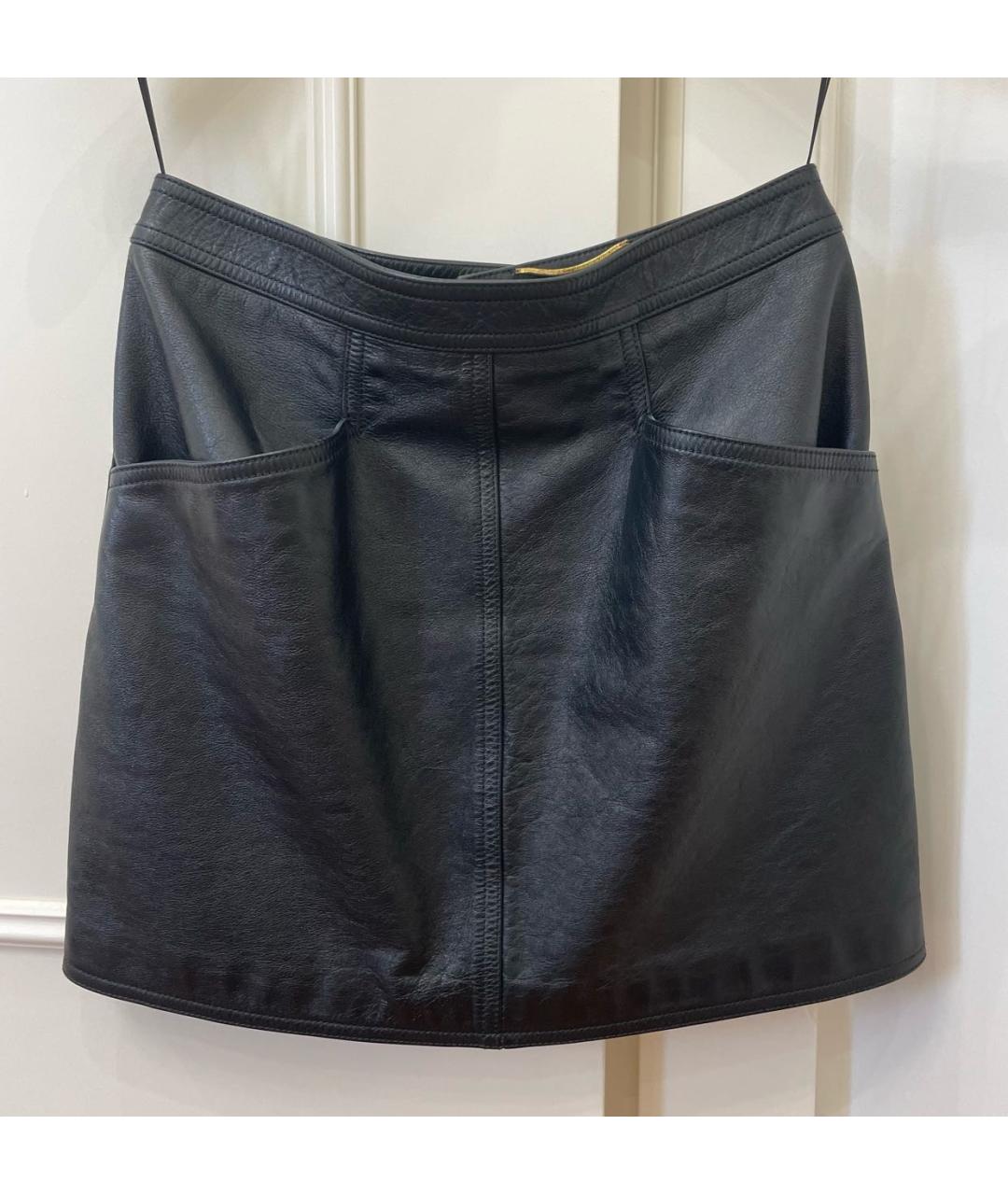 SAINT LAURENT Черная кожаная юбка мини, фото 7