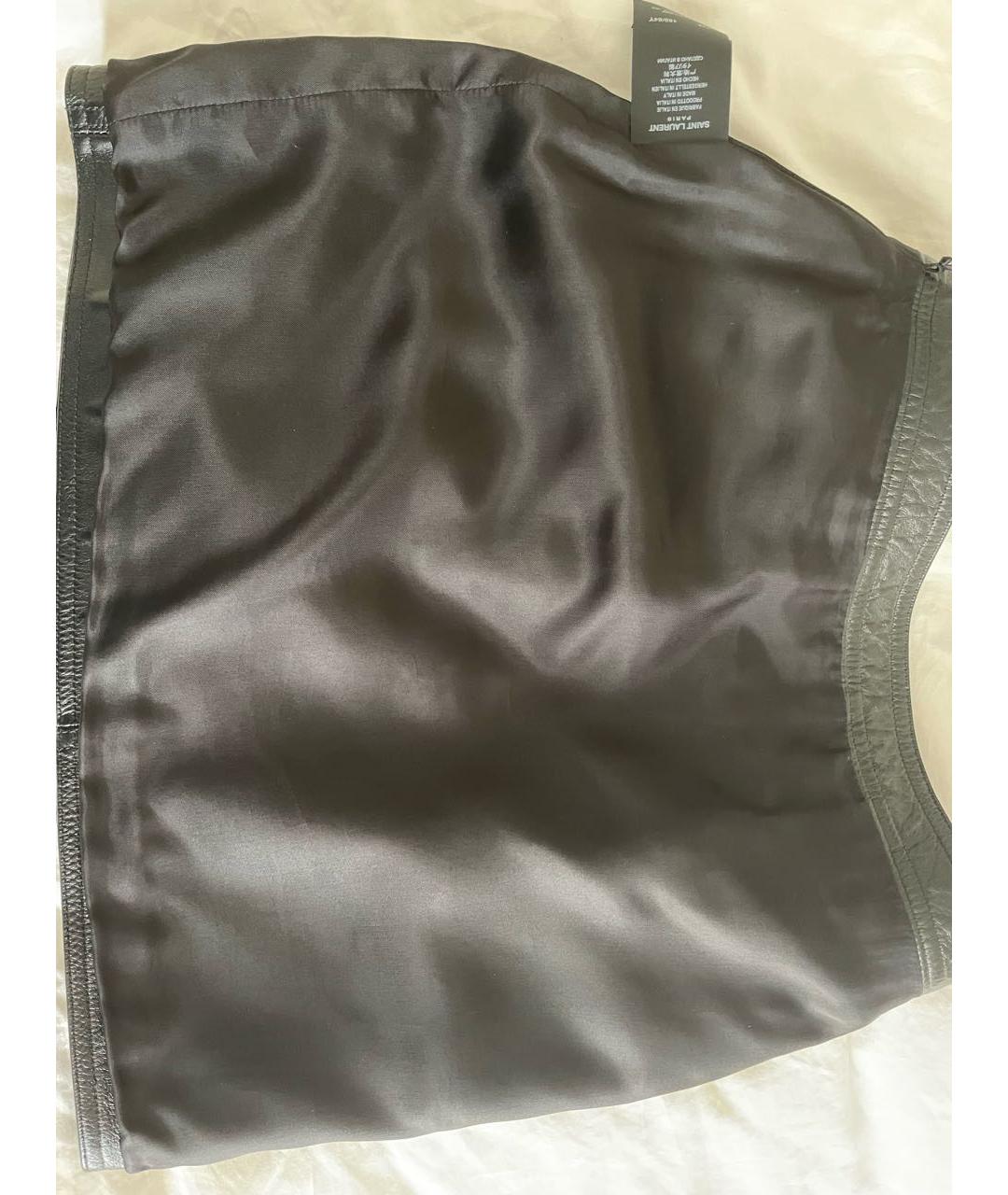 SAINT LAURENT Черная кожаная юбка мини, фото 5