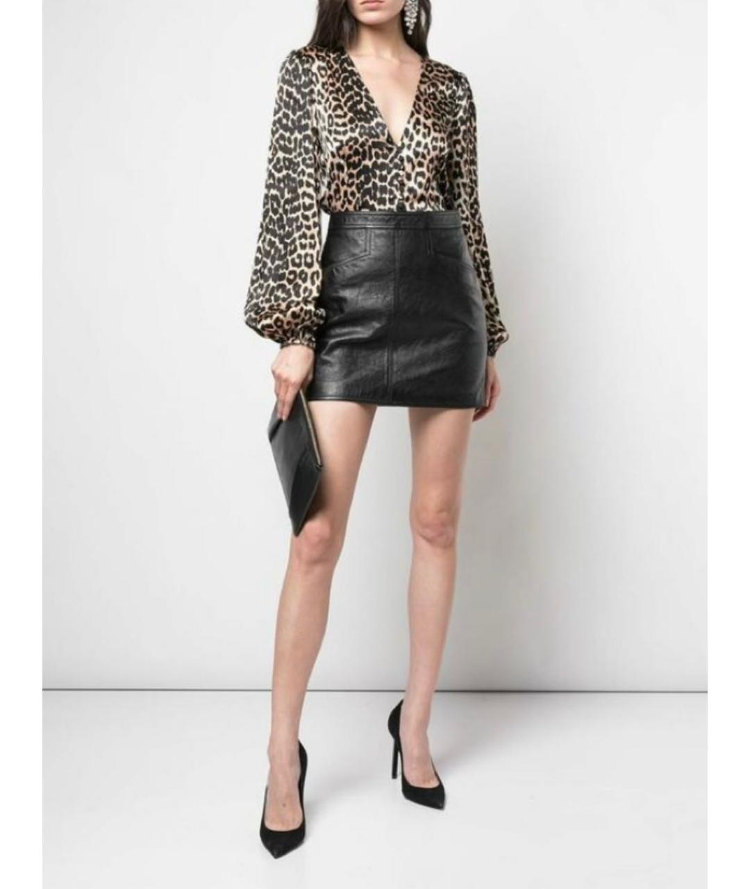 SAINT LAURENT Черная кожаная юбка мини, фото 6