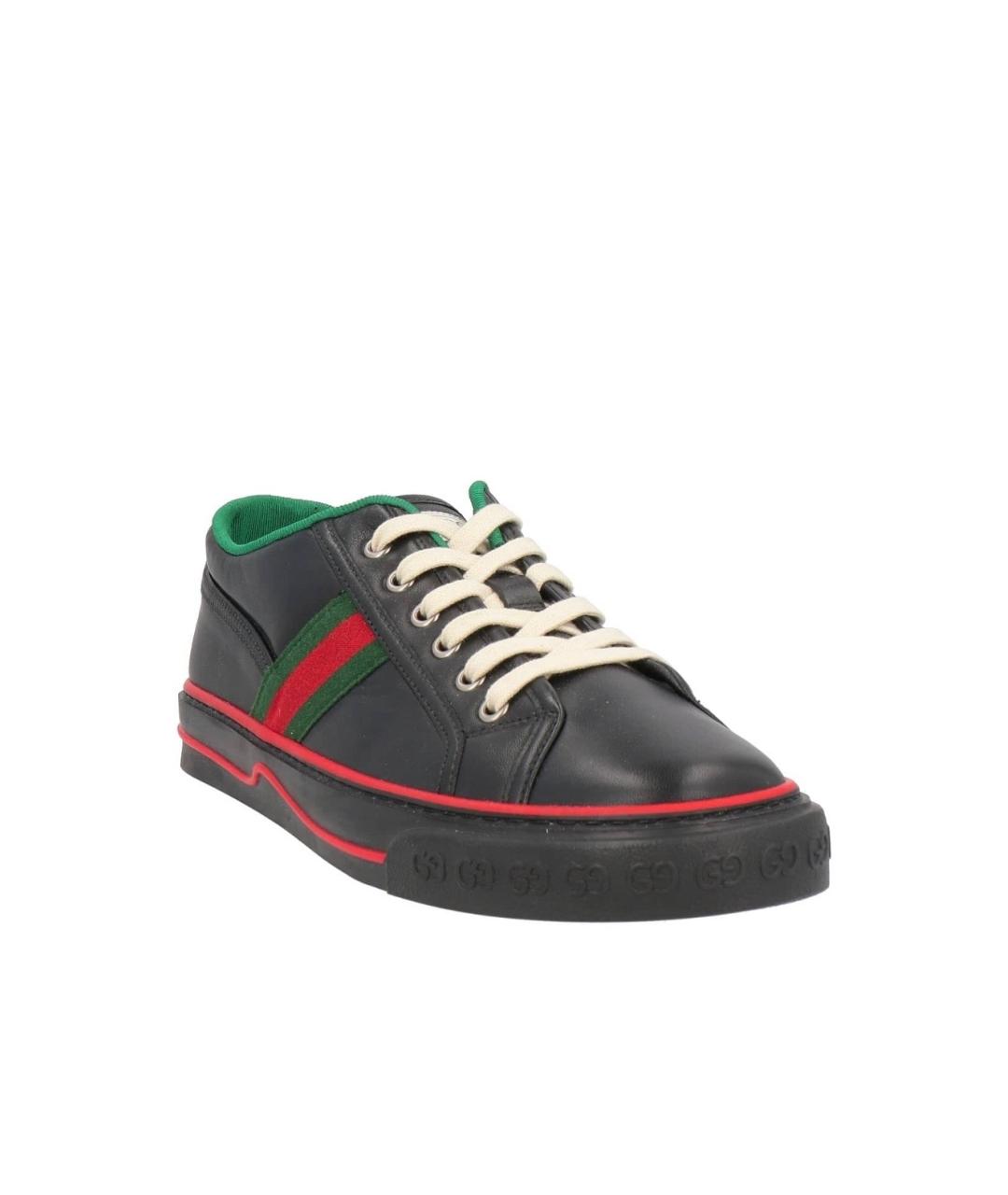 GUCCI Черные кожаные низкие кроссовки / кеды, фото 2