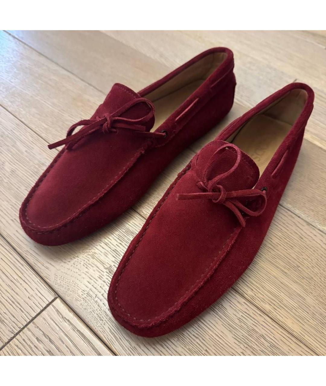 TOD'S Бордовые замшевые мокасины, фото 9
