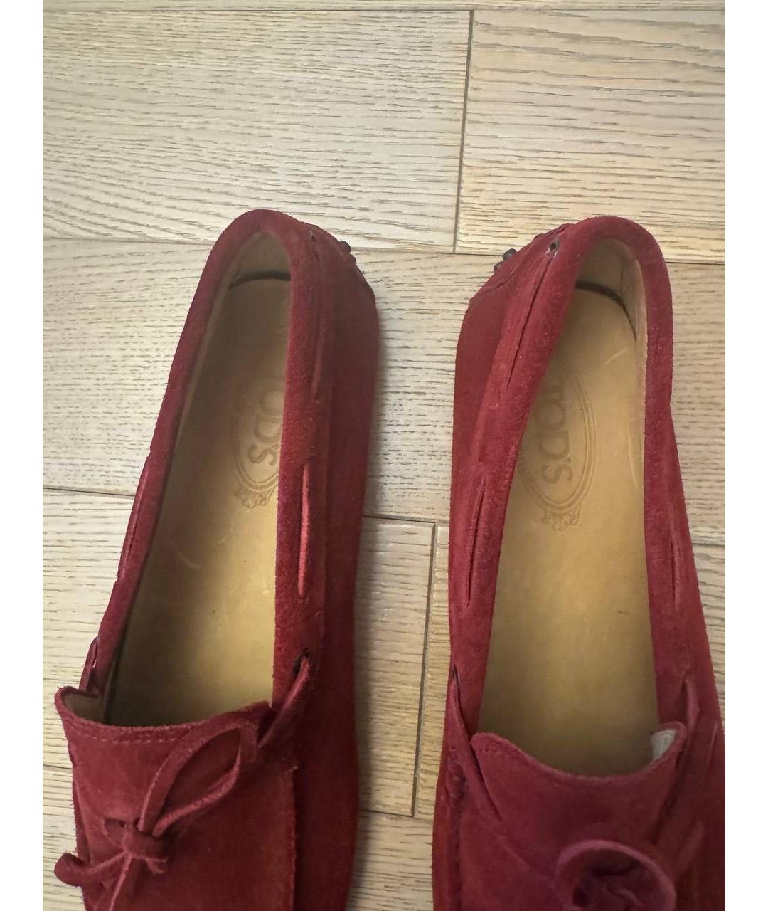 TOD'S Бордовые замшевые мокасины, фото 6