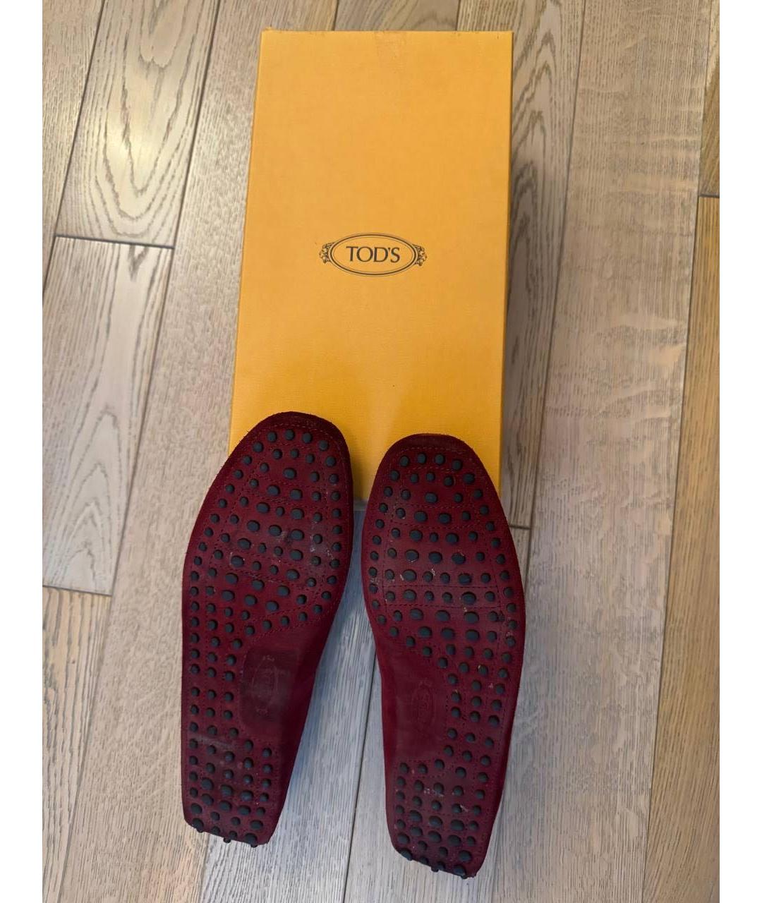 TOD'S Бордовые замшевые мокасины, фото 7