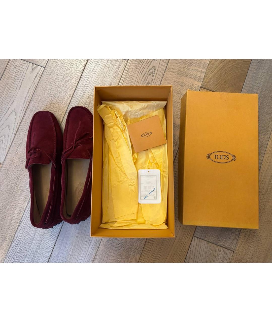 TOD'S Бордовые замшевые мокасины, фото 5