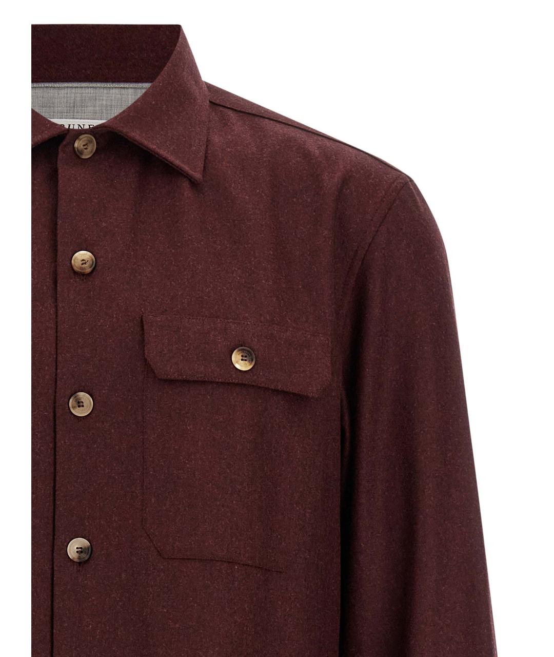 BRUNELLO CUCINELLI Бордовая шерстяная кэжуал рубашка, фото 3