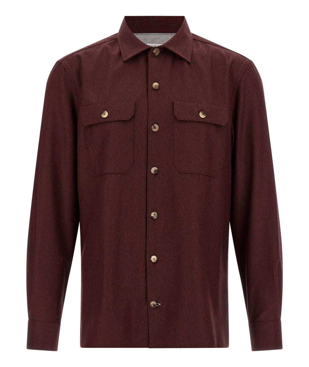 BRUNELLO CUCINELLI Бордовая шерстяная кэжуал рубашка, фото 1