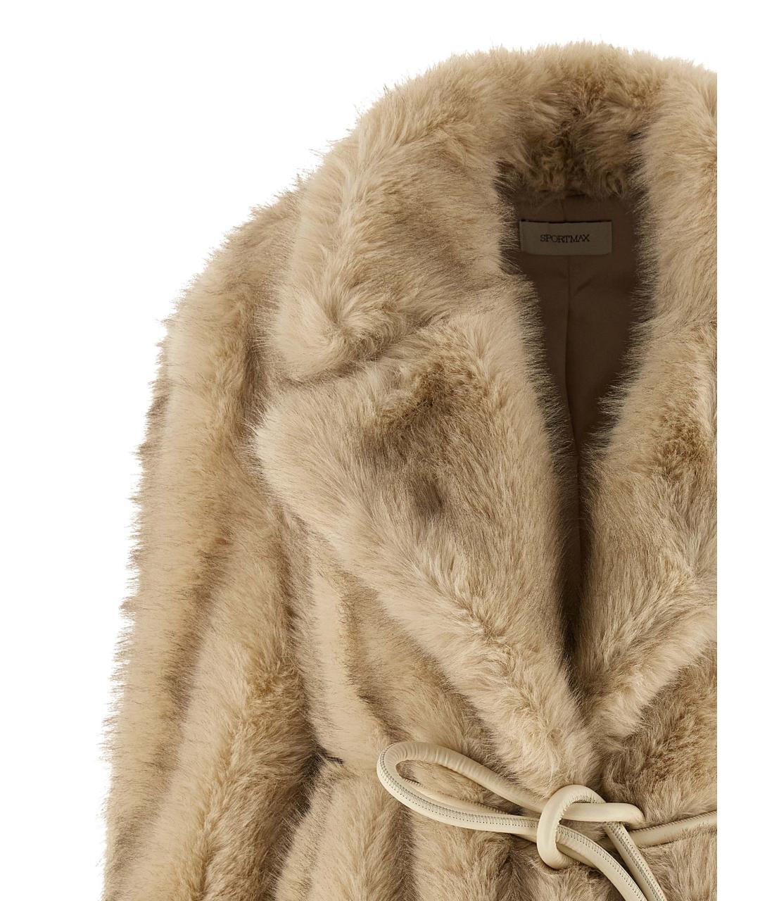 SPORTMAX Бежевая полиэстеровая шуба, фото 3