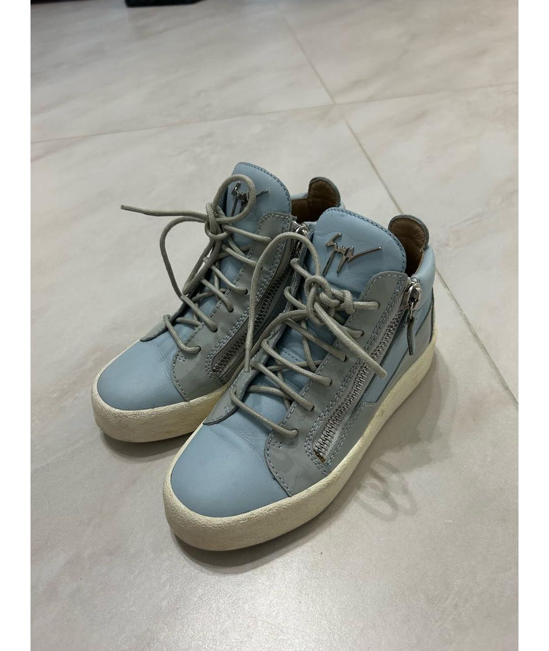 GIUSEPPE ZANOTTI DESIGN Голубые кожаные кеды, фото 2